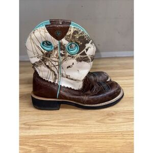Ariat Fatbaby Womens Sz 9 B Camo Brown Leather Buckaroo Stockman Cowboy Boots